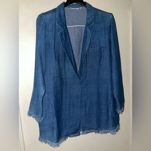 Soft Surroundings  Plus size Chambray Fringe Blazer Jacket